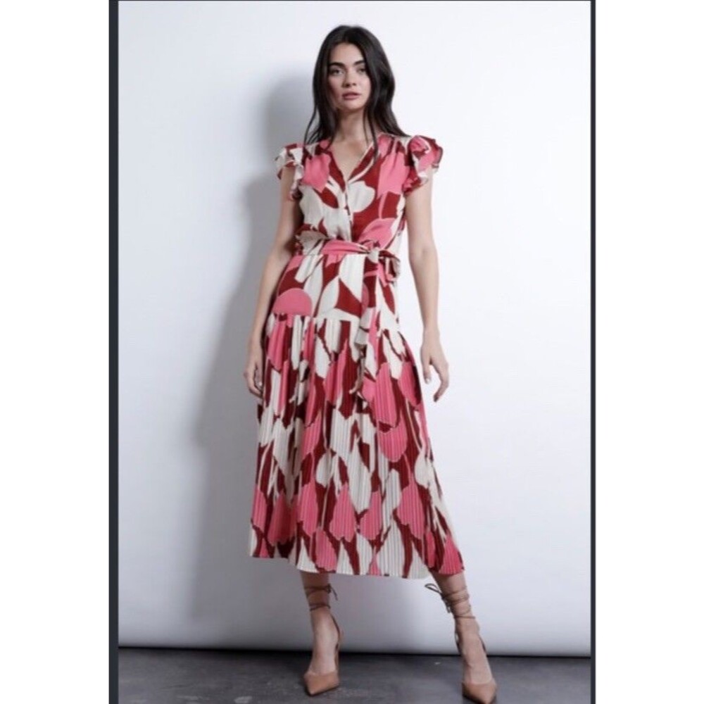 Karina Grimaldi Dress Midi Silk Size S Abstract Print A-line Wrap